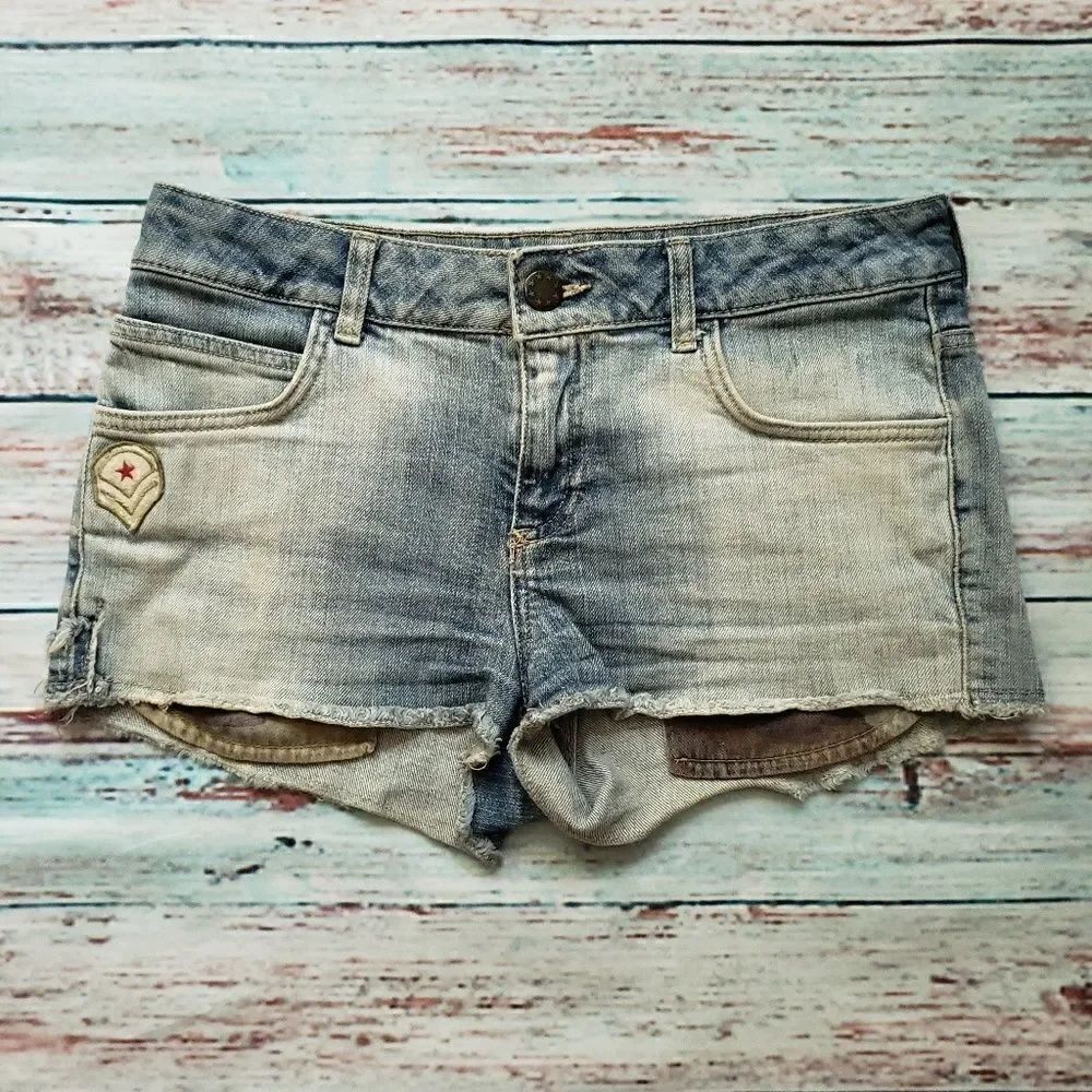 Blue TRF booty cut distressed jean shorts size 8